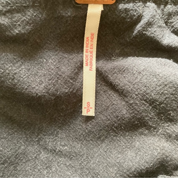 Free People Black Button Fly Waist Tie Straight Cotton Trousers - Picture 4 of 7